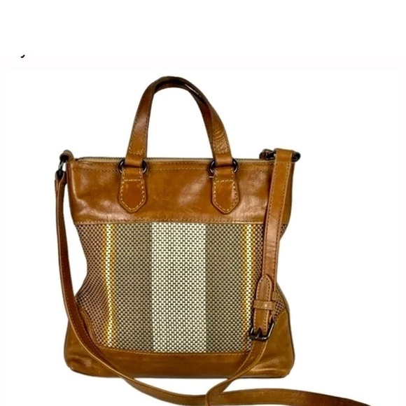 FRYE MELISSA LEATHER WOVEN STRIPED TOP HANDLE ZIP CROSSBODY SMALL TOTE BAG - Picture 2 of 12